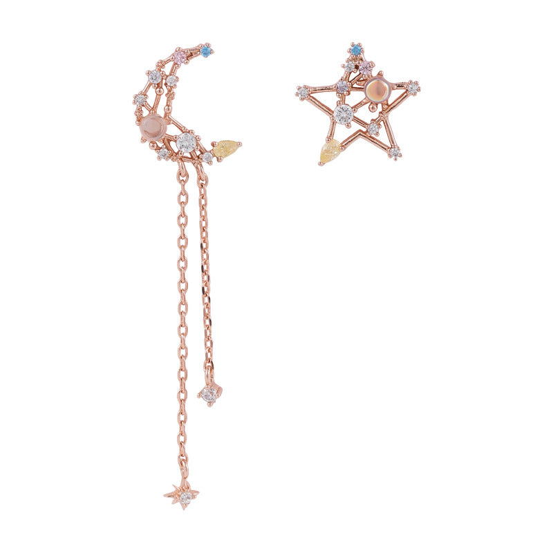 The Moon and Star Asymmetrical Earrings