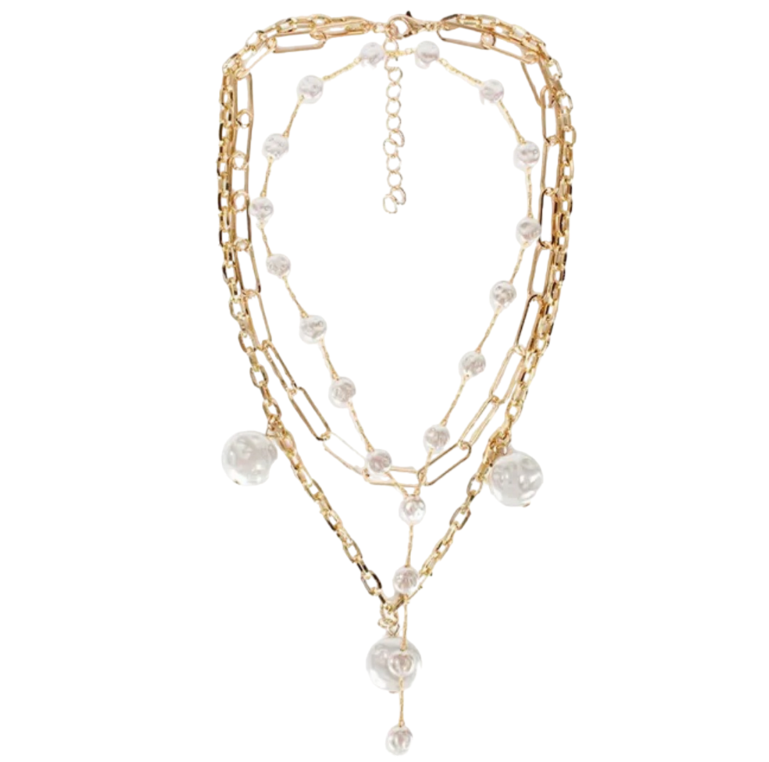 Multi-Layered Necklace with flat Pearls